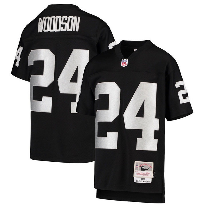 Men's Las Vegas Raiders #24 Charles Woodson 1998 Black Mitchell & Ness Stitched Jersey